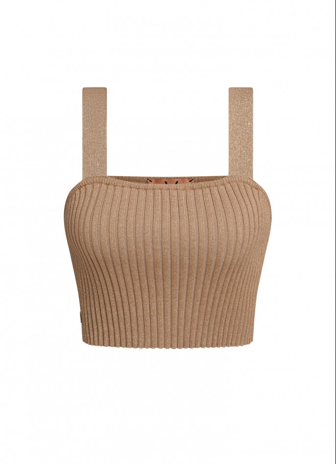 RIBBED KNIT CROP TOP - GOLD